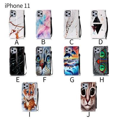 Colored Cat Tiger Owl Dolphin Pattern PU Leather + Soft TPU Card Slots with Stand Wallet Protective Case for Apple iPhone 11(6.1)