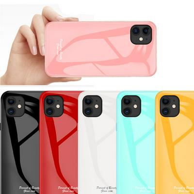 Glossy Macaron Solid Color Shockproof Tempered Glass Back Cover Case for Apple iPhone 11(6.1)