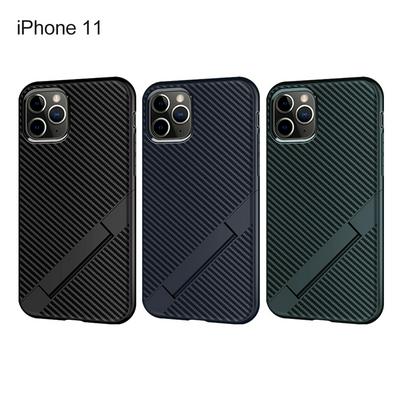Extraordinary Series Carbon Fiber Texture Shockproof with Kickstand Soft TPU Back Cover Case for iPhone 11 6.1