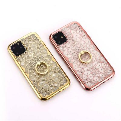 Diamond Studded Flower Anti-Scratch Soft TPU With Ring Stand Back Cover Protective Case for Apple iPhone 11(6.1)