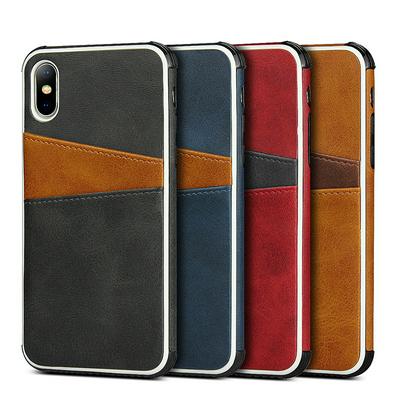 Hit Color with Card Holder Slots PU Leather Coated TPU Back Cover Protective Case for iPhone X / XS