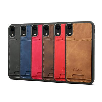 Suteni H08 Lambskin Leather Coated Soft TPU with Magnetic Card Slot and Stand Back Cover Protective Case for iPhone XR 6.1