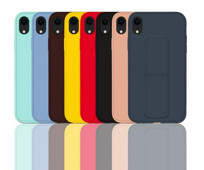 Natutal Colour PU Leathe Coated TPU with Triangle Stand Support Bracket Back Cover Case for iPhone XR 6.1