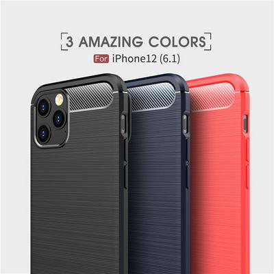 Carbon Fiber Pattern Brushed Shockproof Soft TPU Back Cover Case for iPhone 12 6.1