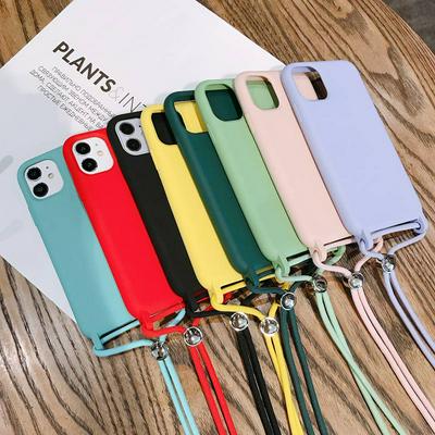 For iPhone 12/12 Pro(6.1) TPU Cases Liquid Silicone Back Cover with Crossbody Strap