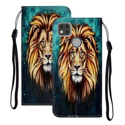 Relief Color Painting Side Flip Scratch Resistant PU Leather Wallet Phone Protective Case with Stand and Wrist Strap for Xiaomi Redmi 9C