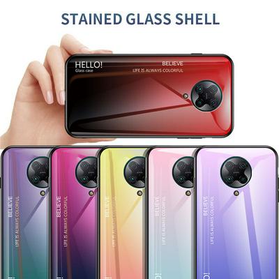 Luxury Gradient Bicolor 9H Explosion-Proof Anti-Scratch Tempered Glass Back + Soft TPU Bumper Frame Support Wireless Charging Back Cover Case for Xiaomi Redmi K30 Pro 5G