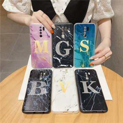 Letter Marble Pattern Shockproof Anti-Scratch Soft TPU Back Cover Case for Xiaomi Redmi 9