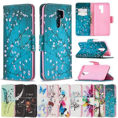 Colored Painting Scratch Resistant PU Leather Phone Protective Case with Card Slots&Stand for Xiaomi Redmi 9