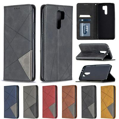 Rhombus Pattern Shockproof PU Leather Phone Protective Case with Magnetic and Stand for Xiaomi Redmi 9