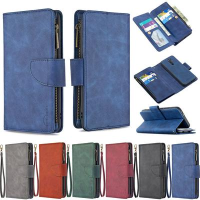 BF02 Style Wrist Strap Multi-Function PU Leather + Detachable Magnetic Leather Coated TPU Back with Card Slots Picture Frame and Magnetic Buckle Zipper Stand Wallet Bag Case for Xiaomi Redmi 9