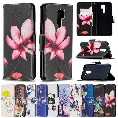 Colored Painting Side Flip Shockproof PU Leather + Soft TPU Magnetic Buckle with Stand and Card Slots Wallet Protective Case for Xiaomi Redmi 9