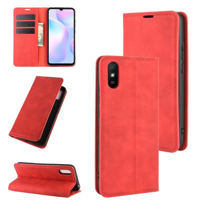 Solid Color Retro Magnetic Attraction Side Flip Shockproof PU Leather + Soft TPU with Card Slot and Stand Wallet Case for Xiaomi Redmi 9A