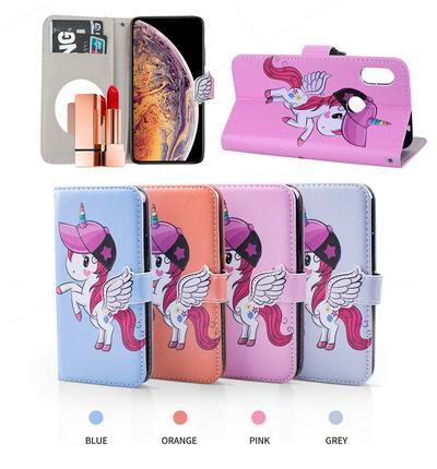 Pegasus Unicorn Pattern with Makeup Mirror PU Leather + Soft TPU with Stand Support and Card Holder and Wallet Slots Protective Case for Xiaomi Mi Max 3 