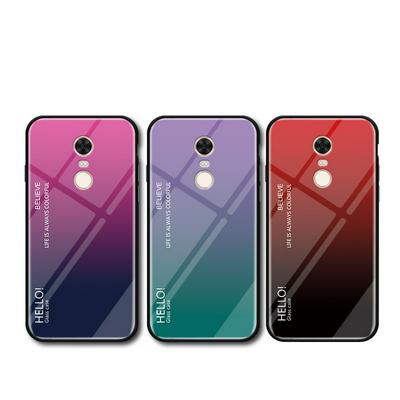 Luxury Gradient Bicolor 9H Explosion-Proof Anti-Scratch Tempered Glass Back + Soft TPU Bumper Frame Support Wireless Charging Back Cover Case for Xiaomi Redmi 5 