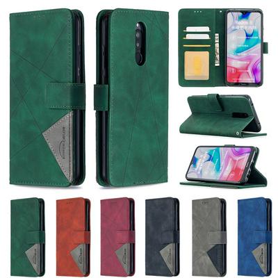 Stitching Color Rhombus Pattern BF05 Scratch Resistant PU Leather Phone Protective Case with Stand &Card Slots for Xiaomi Redmi 8