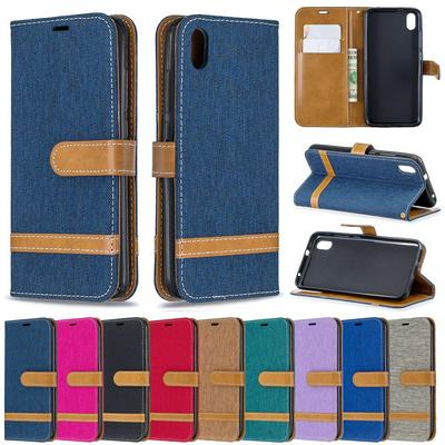 Wallet Case for Redmi 7A, Denim-style Leather Phone Cover Attached with Wrist Strap