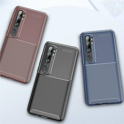 Beetle Carbon Fiber Texture Slightly Frosted Anti-Sweat Anti-Fingerprint Non-Slip Shockproof Heat Dissipation Soft TPU Back Cover Case for Xiaomi Mi Note 10