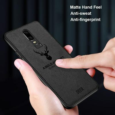 Deer Pattern Cloth PU Leather Coated Soft TPU Hybrid Back Cover Protective Case for OnePlus 7 Pro