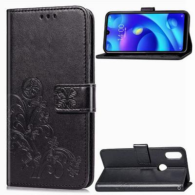 Embossed Four-Leaf Clover Shockproof Side Flip PU Leather + Soft TPU Stand with Magnetic Buckle and Card Slots Wallet Case for Xiaomi Mi Play