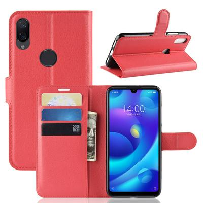 Lichee Pattern Side Flip Wallet Style PU Leather + Soft TPU Card Holder with Stand and Magnetic Buckle Case for Xiaomi Mi Play