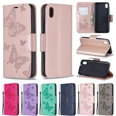 Wallet Case for Redmi 7A, Butterfly Leather Phone Case with Wrist Strap and Hidden Kickstand