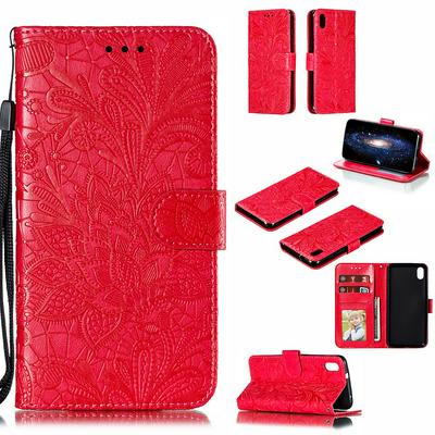 Wallet Case for Xiaomi Redmi 7A, Flower-embroidered Leather Phone Case with Lanyard and Magnetic Closure