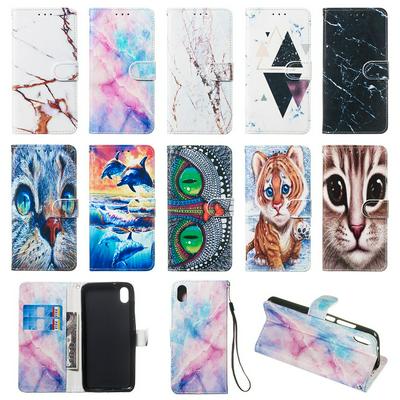 Colored Cat Tiger Owl Dolphin Pattern PU Leather + Soft TPU Card Slots with Stand Wallet Protective Case for Xiaomi Redmi 7A 