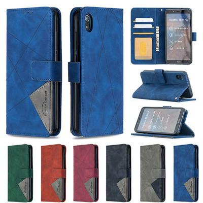 BF05 Style Stitching Color Rhombus Pattern PU Leather + Soft TPU Mganetic Buckle Card Slots with Magnetic Buckle and Stand Wallet Case for Xiaomi Redmi 7A