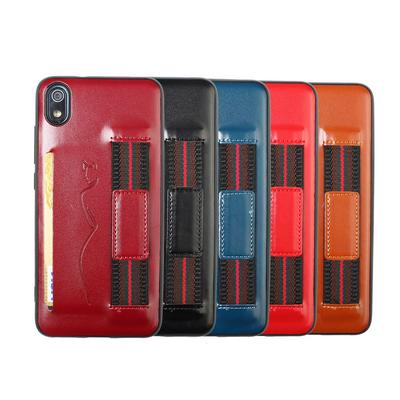 Back Card Slot Phone Case for Xiaomi Redmi 7A, Leather Coated Soft TPU Phone Cover With Hand Strap
