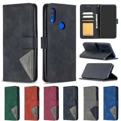 Stitching Color Rhombus Pattern BF05 Scratch Resistant PU Leather Phone Protective Case with Stand &Card Slots for Xiaomi Redmi 7