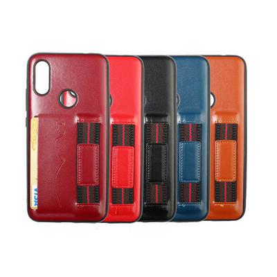 Back Card Slot Phone Case for Xiaomi Redmi 7, Leather Coated Soft TPU Phone Cover With Hand Strap