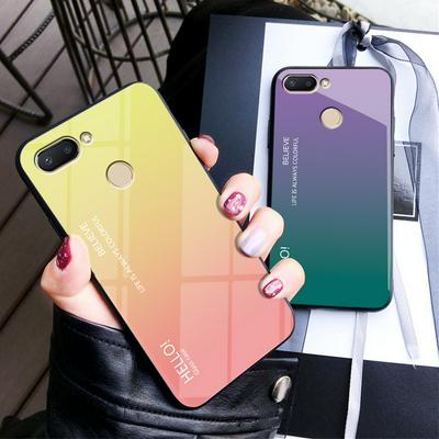 Luxury Gradient Bi-Color 9H Explosion-Proof Anti-Scratch Tempered Glass Back + Soft TPU Bumper Frame Support Wireless Charging Back Cover Case for Xiaomi Redmi 6