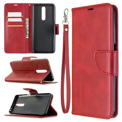 Solid Color Lambskin Wrist Strap Side Flip Shockproof PU Leather + Soft TPU Card Slots with Magnetic Buckle and Stand Wallet Case for Xiaomi Redmi K30