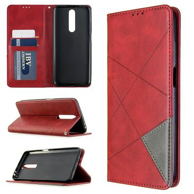 Rhombus Pattern Anti-Fall Side Flip PU Leather + Soft TPU Picture Frame Stand with Magnetic Closure and Card Slot Wallet Case for Xiaomi Redmi K30