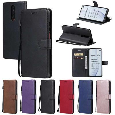 Solid Color Pattern Scratch Resistant Clamshell PU Leather Phone Protective Case with Lanyard&Card Slots for Xiaomi Redmi K30