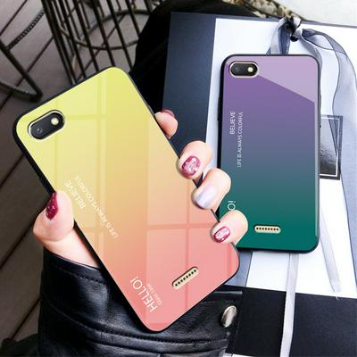 Luxury Gradient Bicolor 9H Explosion-Proof Anti-Scratch Tempered Glass Back + Soft TPU Bumper Frame Support Wireless Charging Back Cover Case for Xiaomi Redmi 6A