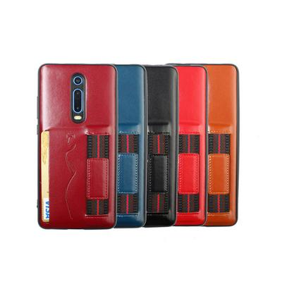 Back Card Slot Phone Case for Xiaomi Redmi K20, Leather Coated Soft TPU Phone Cover With Hand Strap