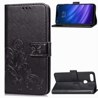 Embossed Four-Leaf Clover Shockproof Side Flip PU Leather + Soft TPU Stand with Magnetic Buckle and Card Slots Wallet Case for Xiaomi Mi 8 Lite / Mi 8 Youth (Mi 8X)