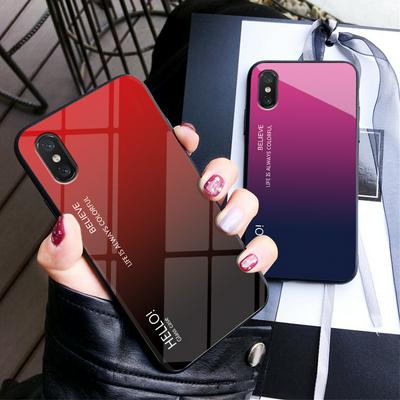Luxury Gradient Bi-Color 9H Explosion-Proof Anti-Scratch Tempered Glass Back + Soft TPU Bumper Frame Support Wireless Charging Back Cover Case for Xiaomi Mi 8 Explorer