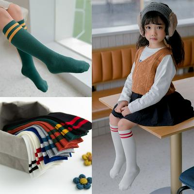 3 Pieces of Children's Cotton Stripe Long Tube Socks for Spring and Winter