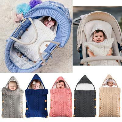 Newborn Baby Wrap Swaddle Blanket Button Closure Knitted Sleeping Bag Stroller Wrap