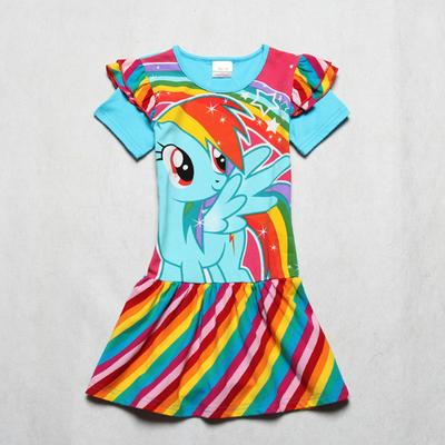2019 Summer New Polaroid Pony Children's Skirt Cotton Girls Short Sleeve Rainbow Princess Dress