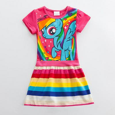 Polaroid Pony Cartoon Skirt Children's Wear Cotton Girls Short Sleeve Dresses