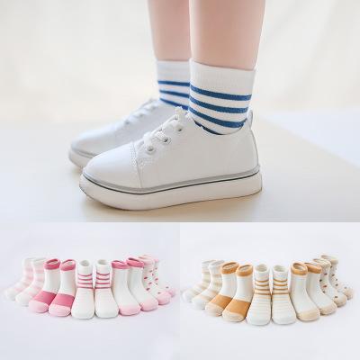 5 Pairs XS/S Size Stitching Color Dot Striped Children Winter Autumn Combed Cotton Sweat Absorption Deodorant Mid Tube Sports Socks 