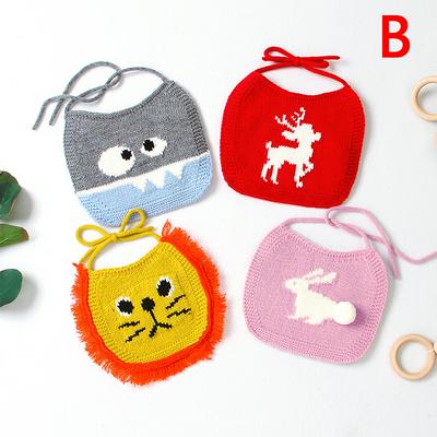 4pcs/set Baby's Drool Bibs Cute Cartoon Knitted Bibs with Strap Fastener