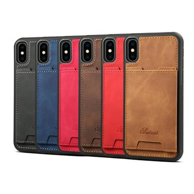 Suteni H08 Lambskin Leather Coated Soft TPU with Magnetic Card Slot and Stand Back Cover Protective Case for iPhone X / XS