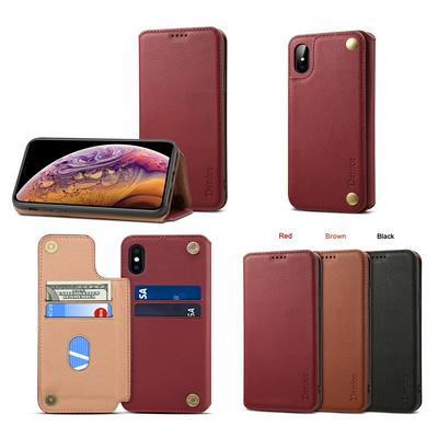 Business Luxury Shockproof Cowhide Genuine Leather + Soft TPU with Card Slots Magnetic Buckle and Stand Protective Case for iPhone X / XS