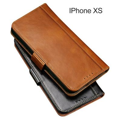 Oil Wax Coated PU Leather + Soft TPU Card Slots with Wallet Stand Support Protective Cover Case for iPhone X / XS
