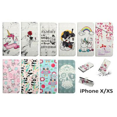Swan Panda Pegasus Owl Rose Pattern PU Leather + Soft TPU with Picture Frame Stand Support and Card Slots Wallet Cover Case for iPhone X / XS